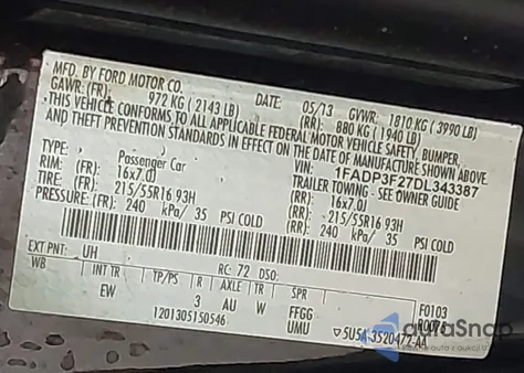 2013 Ford Focus Se из США, поврежденный, VIN 1FADP3F27DL343387